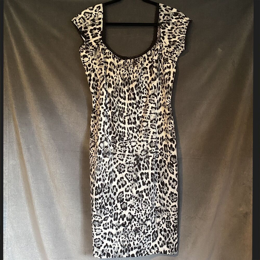 Switchblade Stiletto XXL Leopard Print Dress - Black & White, Rockabilly Bodycon